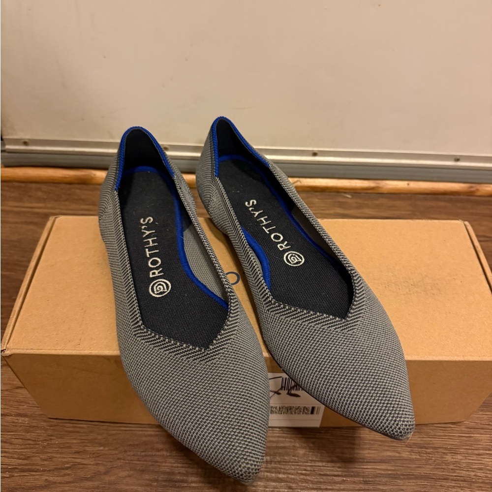 Rothy's The Point Birdseye Black Gray Pointed Toe Flat Ballet Shoes Sz 9.5